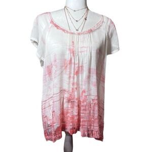 BANANA Republic 100% silk sheer blouse white pink size XL